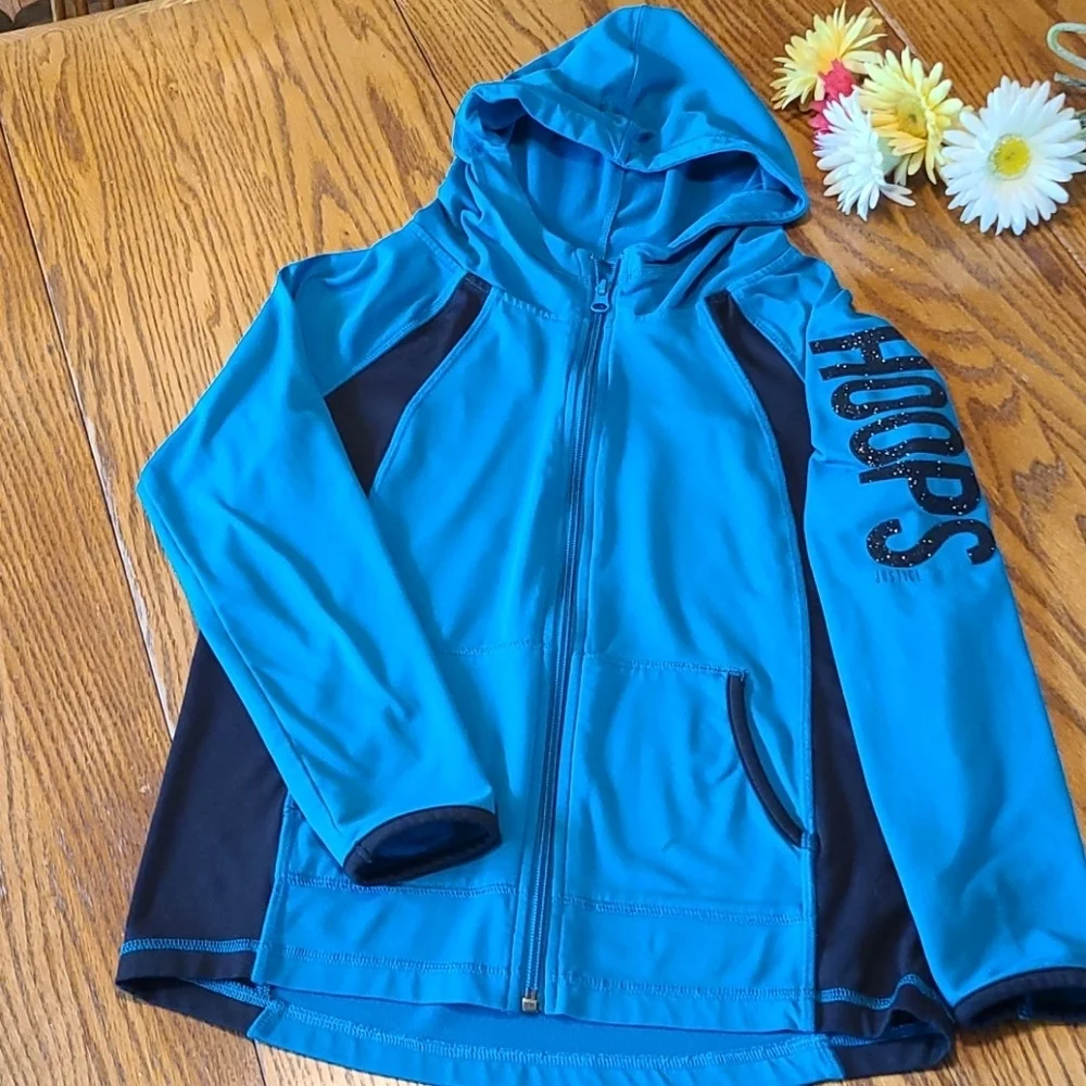 Justice Basketball Zipper Hoodie Sparkly HOOPS - Girl's 8/10